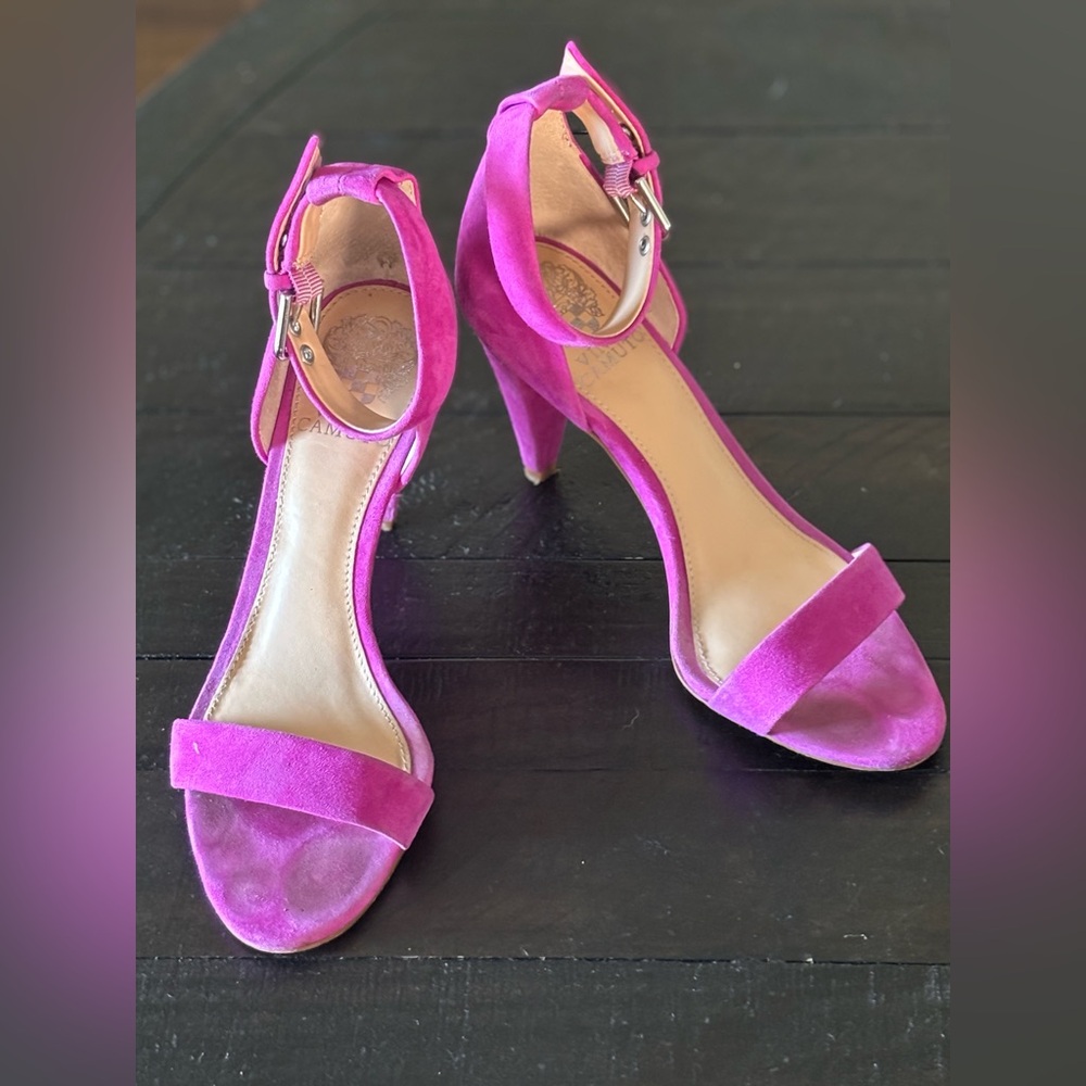 Vince Camuto - Cashane Velvety Suede Drama Pink Strap Heels - 7M